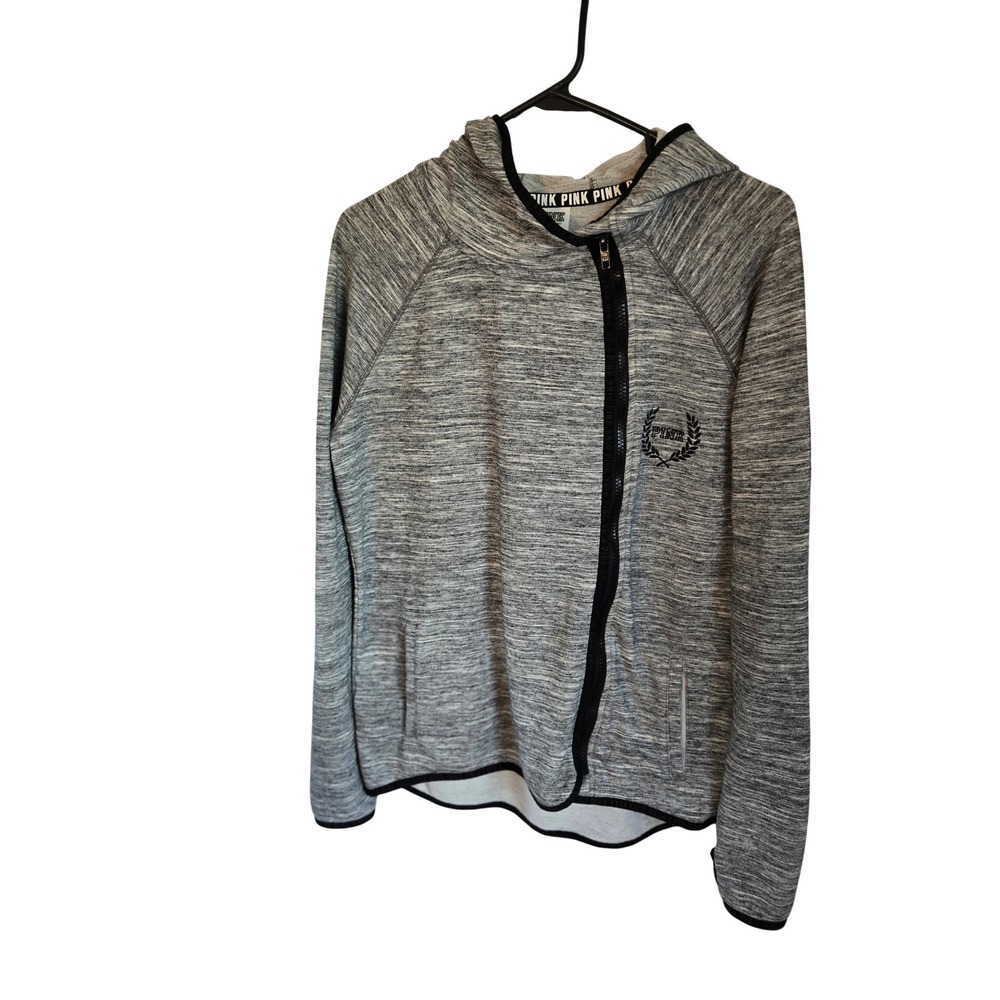 Victoria's Secret PINK Heather Gray Asymmetrical Zip Hoodie Logo Small